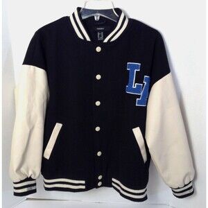 Forever 21 Bomber Jacket Wn XS Black Varsity Letterman LA Los Angeles Street Y2K